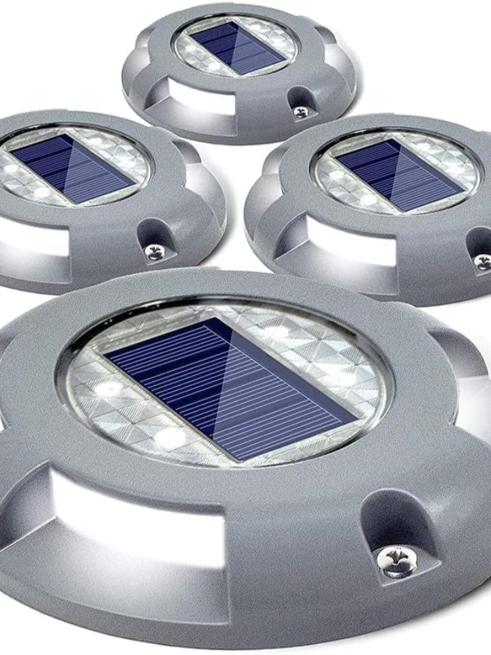 Solar Deck Lights Outdoor LED Driveway Dock Lights, 4 Pack, White